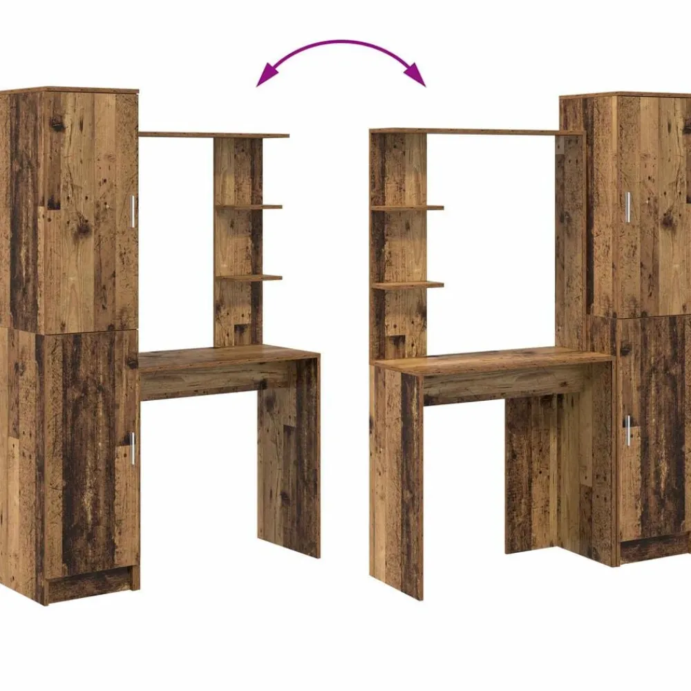 vidaXL Mobiliario De Oficina-Escritorio 2 pcs Madera vieja