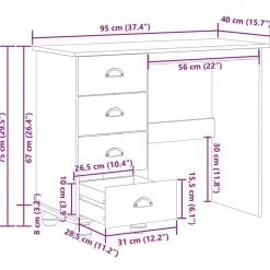 vidaXL Mobiliario De Oficina-Escritorio ASKIM Marrón 95 x 40 x 75 cm Madera de pino macizo
