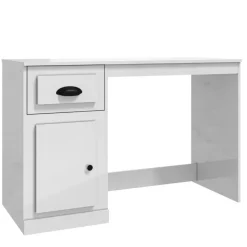 vidaXL Mobiliario De Oficina-Escritorio cajón madera contrachapada blanco brillo 115x50x75cm