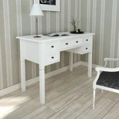 vidaXL Escritorio con 5 cajones Blanco