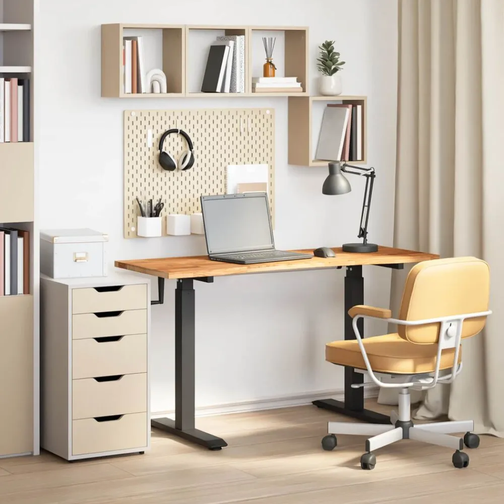 vidaXL Mobiliario De Oficina-Escritorio con almacenamiento Negro y Marrón Claro 140 x 60 cm