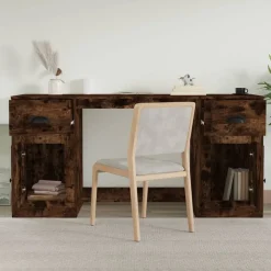 vidaXL Escritorio con armario contrachapada Roble ahumado Discount