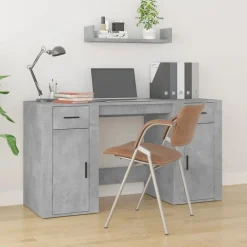 vidaXL Escritorio con armario contrachapada gris hormigón Gris hormig&oacute;n Sale