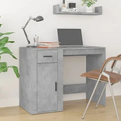 vidaXL Escritorio con armario contrachapada gris hormigón Gris hormig&oacute;n Sale
