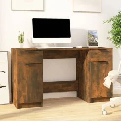 vidaXL Escritorio con armario lateral contrachapada Roble ahumado Best