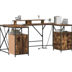 vidaXL Escritorio con cajón 182 x 101 x 87,5 cm Roble ahumado Best