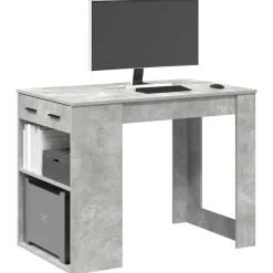 vidaXL Escritorio con cajón estante madera contrachapada gris hormigón Gris hormig&oacute;n Best