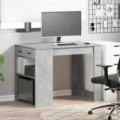 vidaXL Escritorio con cajón estante madera contrachapada gris hormigón Gris hormig&oacute;n Best