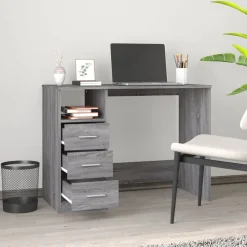 vidaXL Escritorio con cajones contrachapada 102x50x76 cm Gris sonoma New
