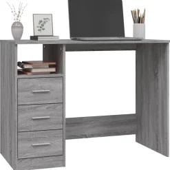 vidaXL Escritorio con cajones contrachapada 102x50x76 cm Gris sonoma New
