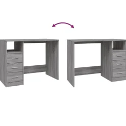 vidaXL Escritorio con cajones contrachapada 102x50x76 cm Gris sonoma New