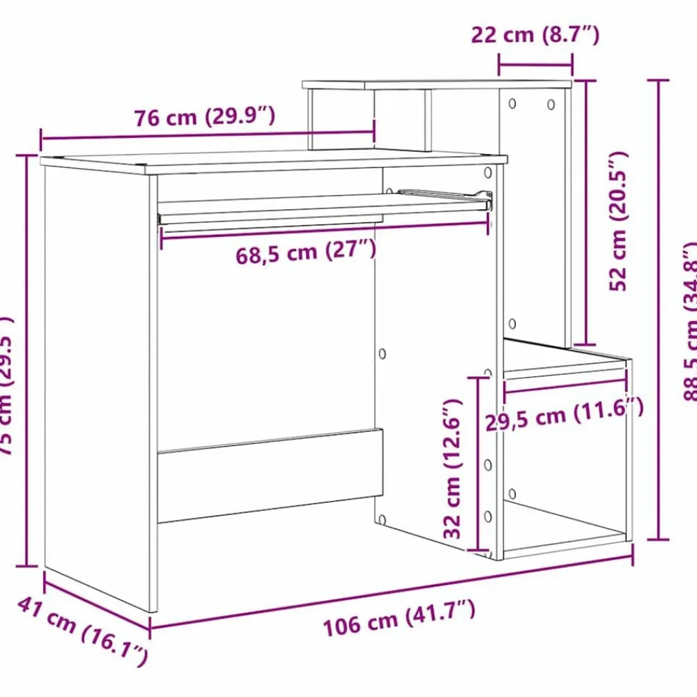 vidaXL Mobiliario De Oficina-Escritorio con cajón 106 x 41 x 88.5 cm Madera de ingeniería