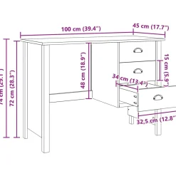 vidaXL Mobiliario De Oficina-Escritorio con cajones Hill 100 x 45 x 74 cm Pino macizo