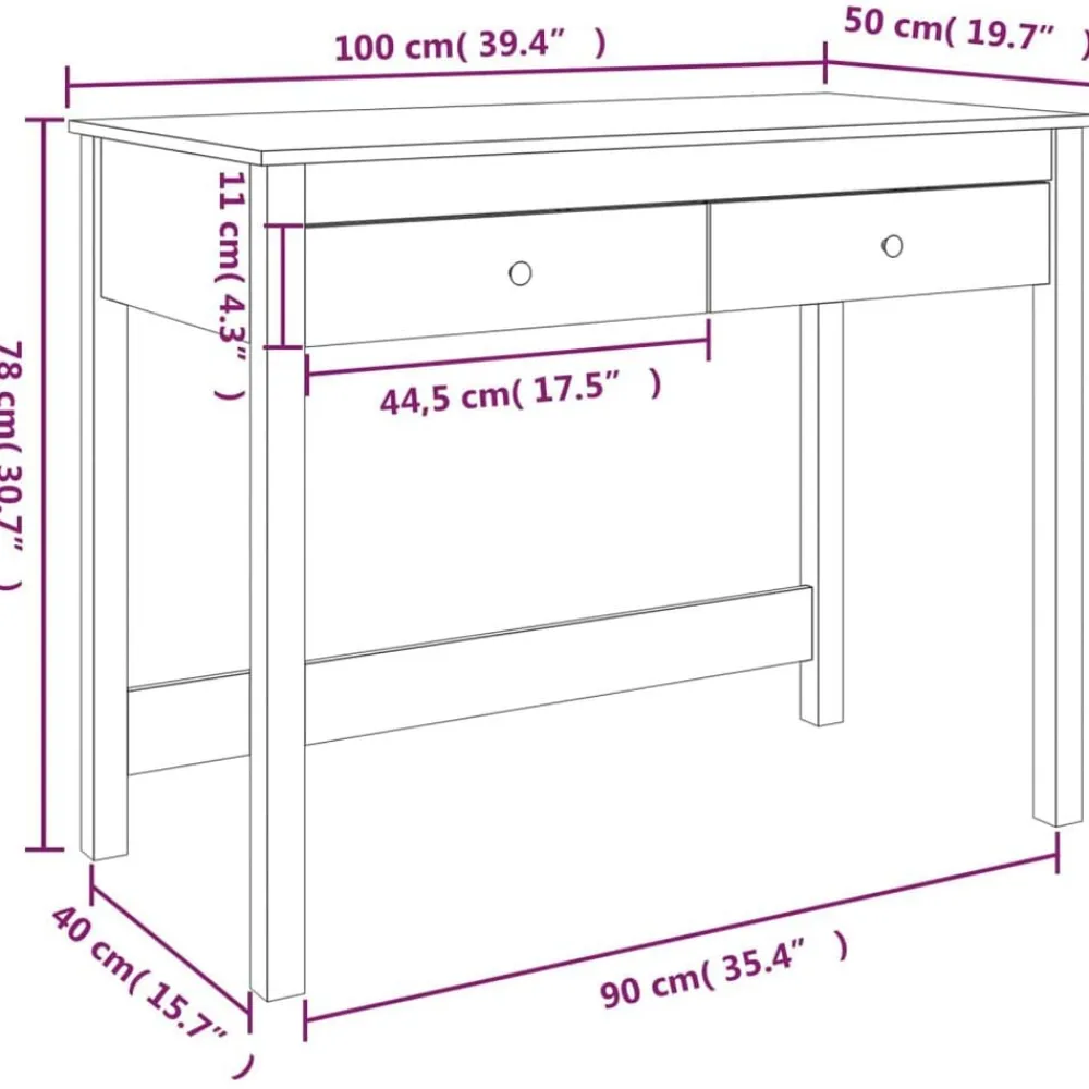 vidaXL Mobiliario De Oficina-Escritorio con cajones madera maciza de pino 100x50x78 cm