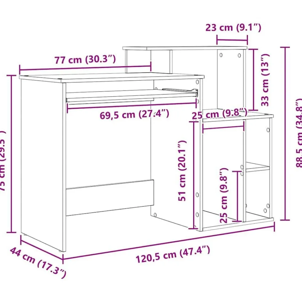 vidaXL Mobiliario De Oficina-Escritorio con cajón 120,5 x 44 x 88,5 cm Madera de ingeniería