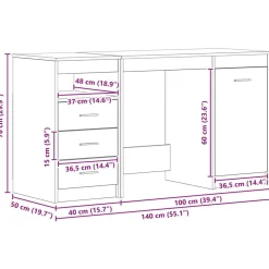 vidaXL Escritorio con cajón 2 pcs 140 x 50 x 76 cm Roble negro Online