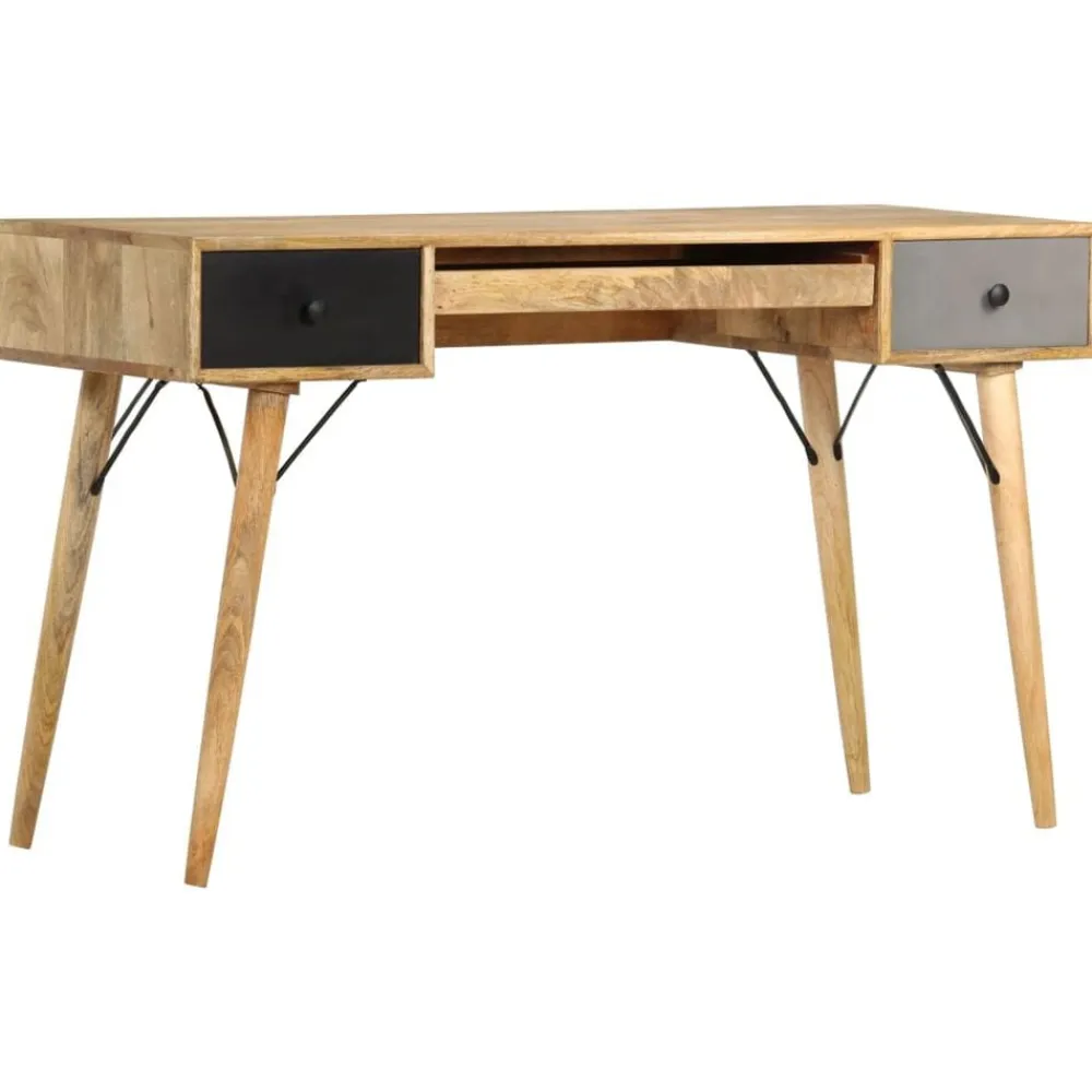 vidaXL Mobiliario De Oficina-Escritorio con cajones de madera maciza de mango 130x50x80 cm