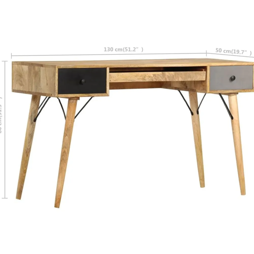 vidaXL Mobiliario De Oficina-Escritorio con cajones de madera maciza de mango 130x50x80 cm