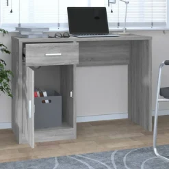 vidaXL Escritorio con cajón y armario contrachapada 100x40x73 cm Gris sonoma Hot