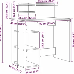 vidaXL Mobiliario De Oficina-Escritorio con estante Roble artesanal 90 x 48 x 101,5 cm