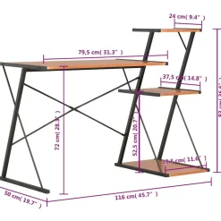 vidaXL Escritorio con estantería negro y marrón 116x50x93 cm Negro y marrón Sale