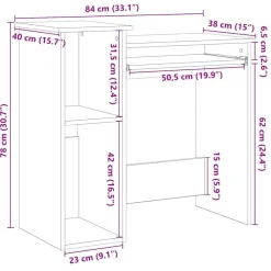 vidaXL Mobiliario De Oficina-Escritorio con estantes contrachapada color roble 84x40x78 cm
