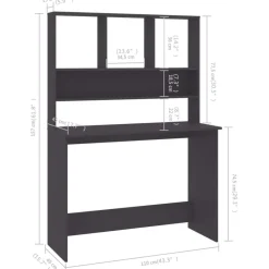 vidaXL Escritorio con estantes madera contrachapada 110x45x157 cm Gris Clearance