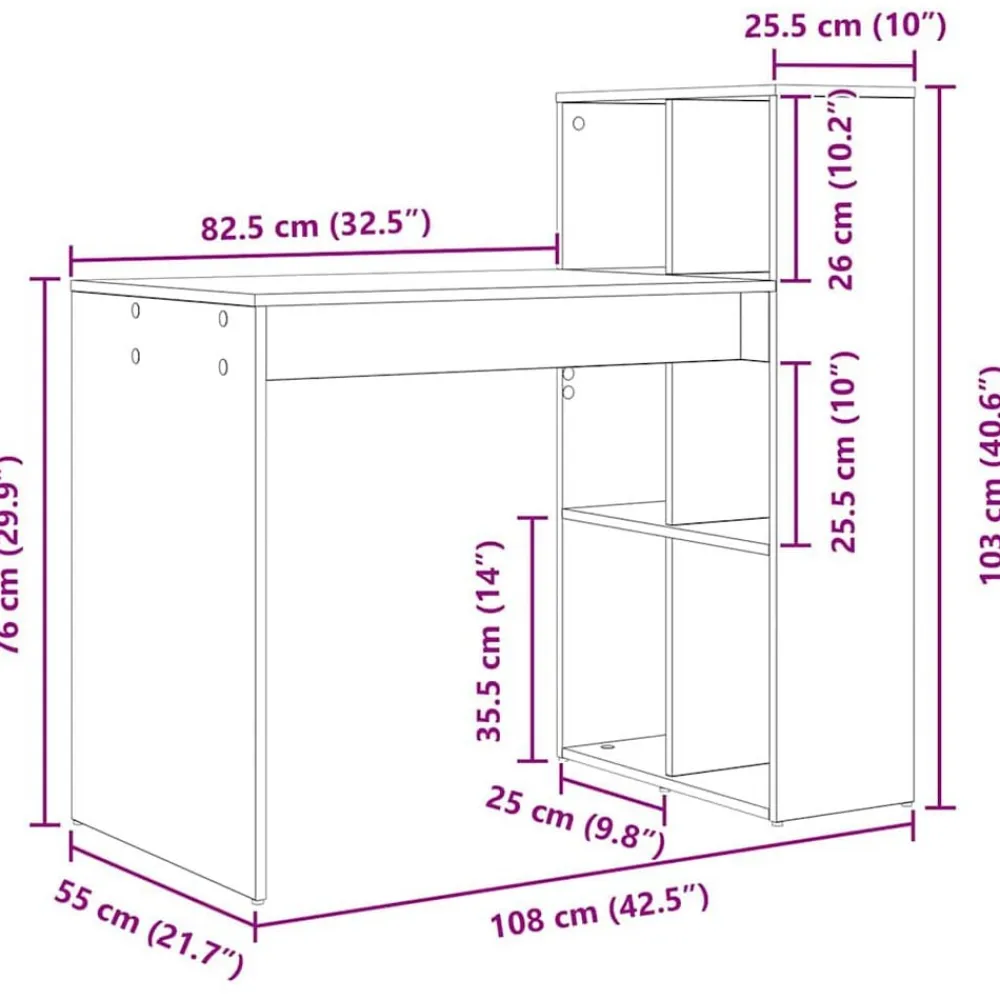 vidaXL Mobiliario De Oficina-Escritorio con estante 108 x 55 x 103.5 cm