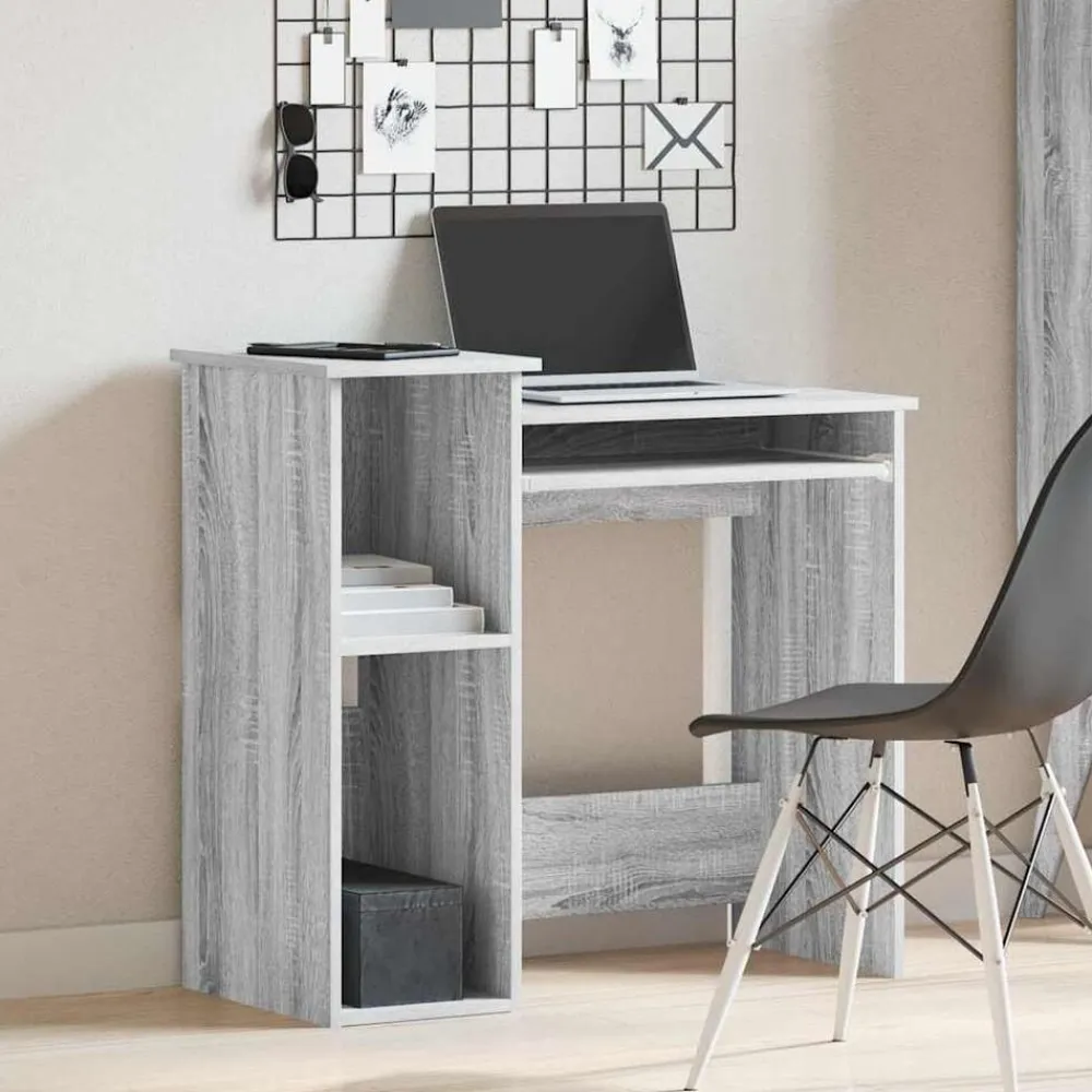 vidaXL Escritorio con estantes contrachapada 84x40x78 cm Gris sonoma Sale