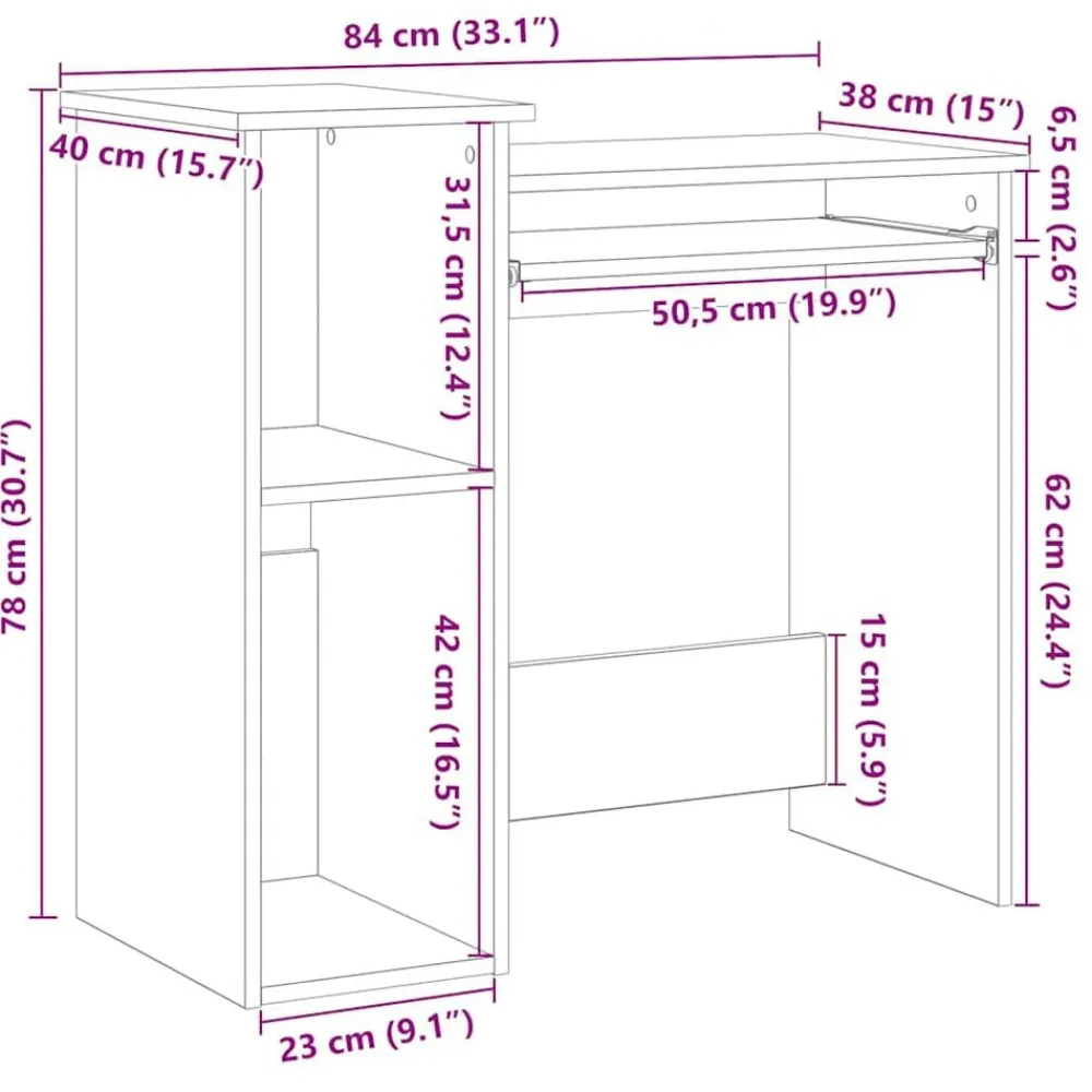 vidaXL Escritorio con estantes contrachapada 84x40x78 cm Gris sonoma Sale