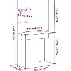 vidaXL Mobiliario De Oficina-Escritorio con estante Gris Concreto 78,5 x 37 x 154,5 cm