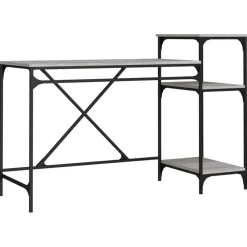 vidaXL Escritorio con estantes hierro y madera 135x50x90cm Gris sonoma Sale