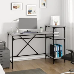 vidaXL Escritorio con estantes hierro y madera 135x50x90cm Gris sonoma Sale