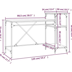 vidaXL Escritorio con estantes hierro y madera 135x50x90cm Gris sonoma Sale