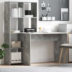 vidaXL Escritorio con estante Gris Concreto 138,5 x 55 x 143 cm Gris hormig&oacute;n Hot