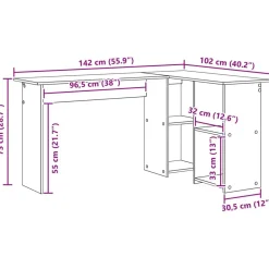 vidaXL Mobiliario De Oficina-Escritorio con estante 142 x 102 x 73 cm Madera de ingeniería