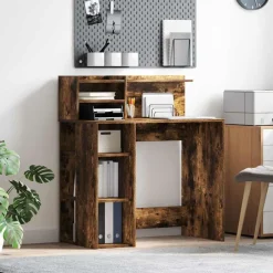 vidaXL Escritorio con estante 90 x 48 x 101,5 cm Roble ahumado Online