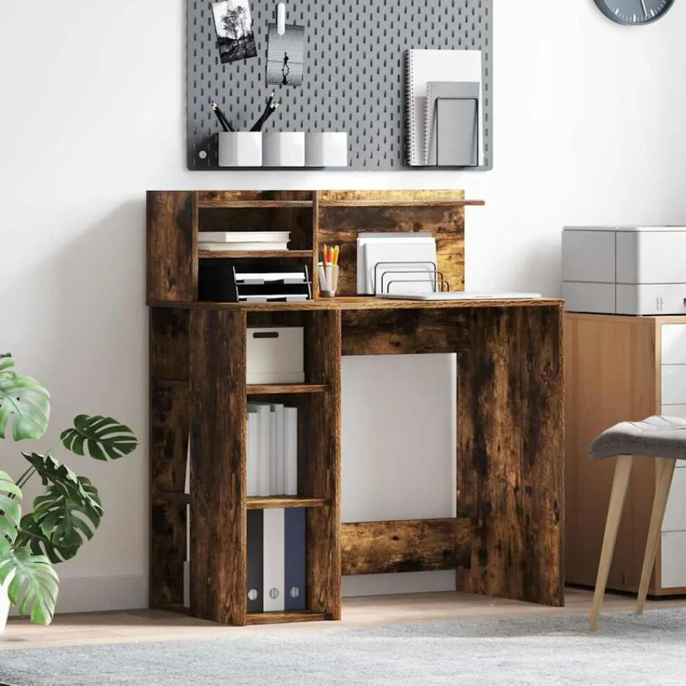 vidaXL Escritorio con estante 90 x 48 x 101,5 cm Roble ahumado Online
