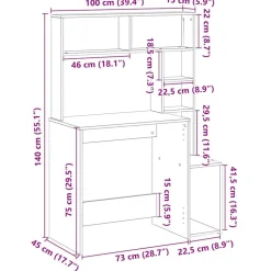 vidaXL Escritorio con estantes contrachapada 100x45x140cm Roble Sonoma Best