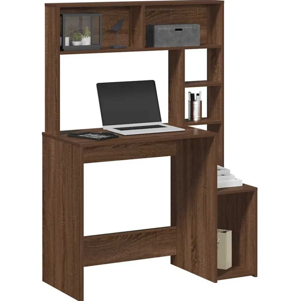vidaXL Mobiliario De Oficina-Escritorio con estantes contrachapada marrón roble 100x45x140cm
