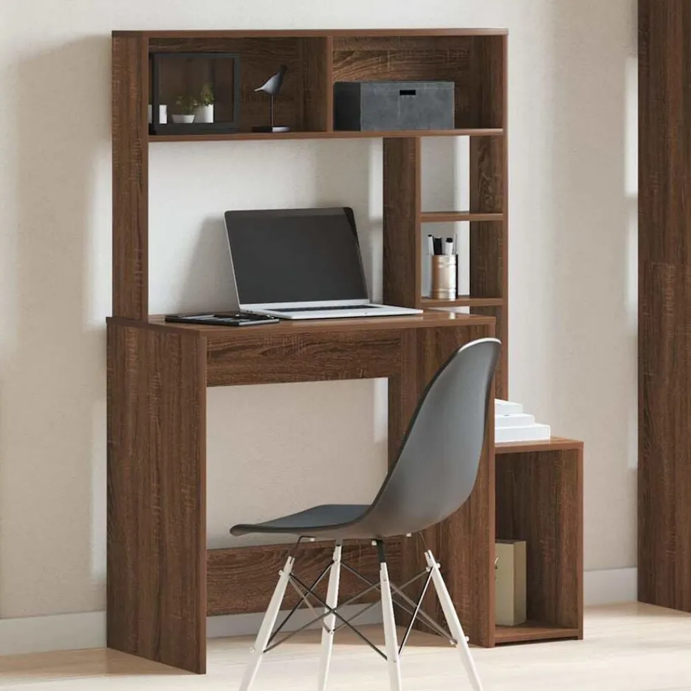 vidaXL Mobiliario De Oficina-Escritorio con estantes contrachapada marrón roble 100x45x140cm