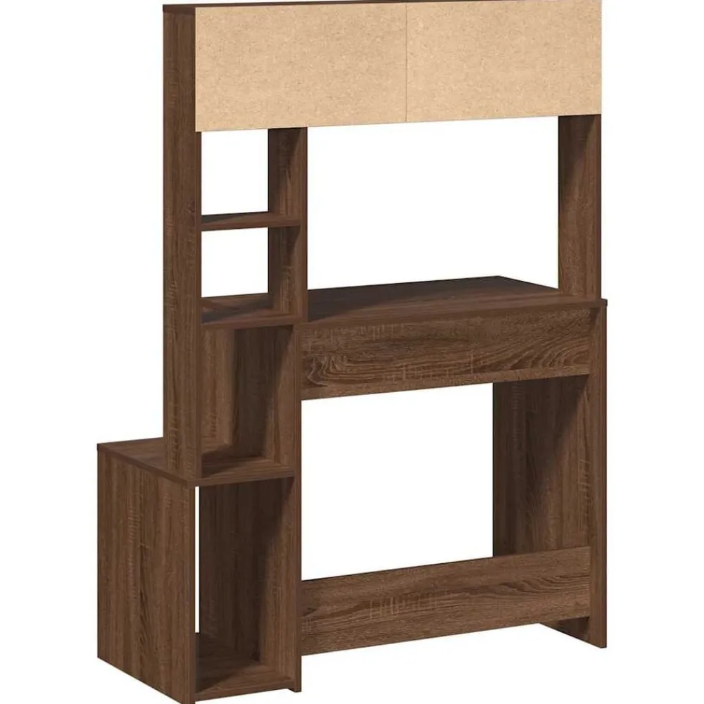 vidaXL Mobiliario De Oficina-Escritorio con estantes contrachapada marrón roble 100x45x140cm