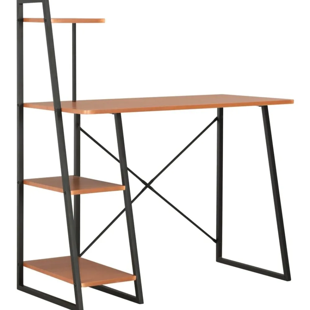 vidaXL Mobiliario De Oficina-Escritorio con estantería negro y marrón 102x50x117 cm