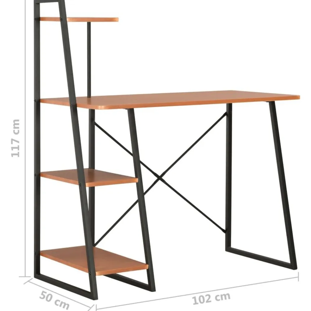 vidaXL Mobiliario De Oficina-Escritorio con estantería negro y marrón 102x50x117 cm