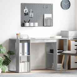 vidaXL Escritorio con estante Gris Concreto 130 x 50.5 x 75 cm Gris hormig&oacute;n