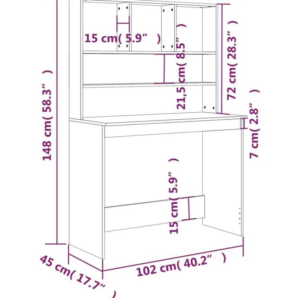 vidaXL Mobiliario De Oficina-Escritorio con estantes contrachapada 102x45x148cm