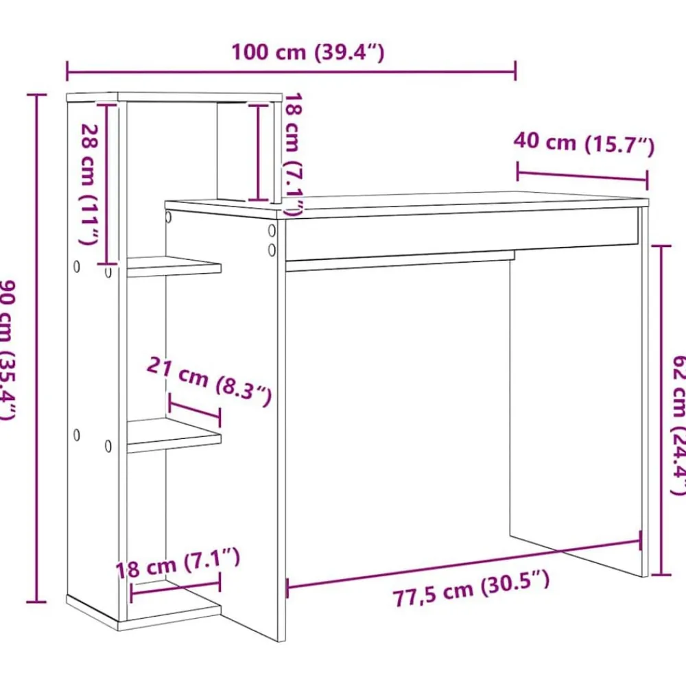 vidaXL Mobiliario De Oficina-Escritorio con estante 100 x 40 x 90 cm Madera de ingeniería