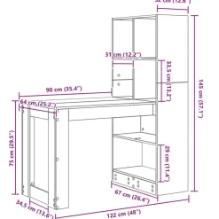 vidaXL Mobiliario De Oficina-Escritorio con estante 122 x 67 x 145 cm Madera de ingeniería