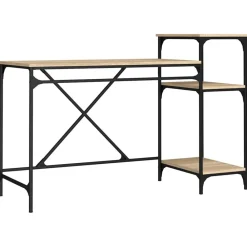 vidaXL Escritorio con estantes madera contrachapada roble 135x50x90 cm Roble Sonoma Sale