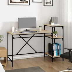 vidaXL Escritorio con estantes madera contrachapada roble 135x50x90 cm Roble Sonoma Sale